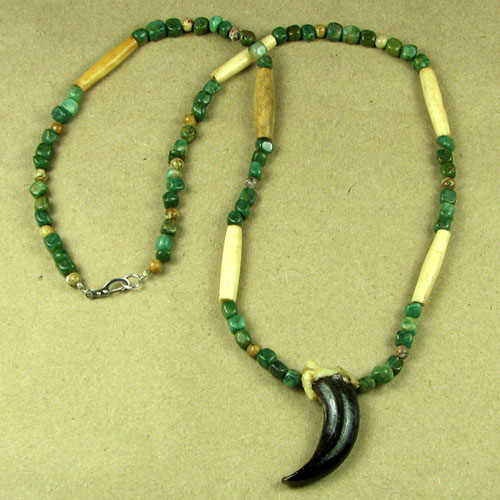 Alaskan Wolf Claw and African Jade Nuggets Necklace