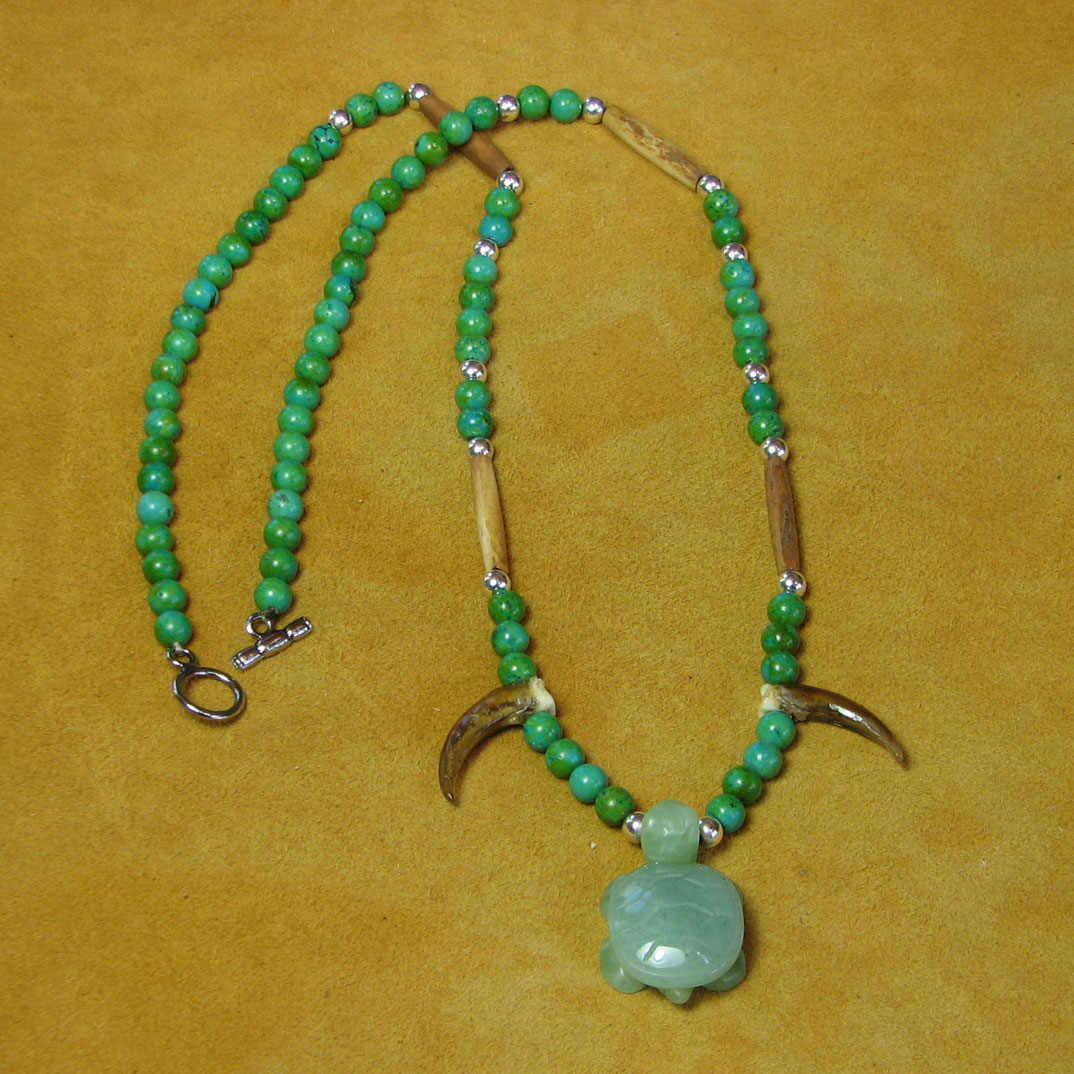 Turtle Claws Aventurine Gemstone Turtle with Natural Turquoise Gemstone Beads Necklace 138