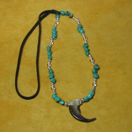 Navajo Sterling Silver Turquoise & Grizzly Claw Necklace Pendant Auction