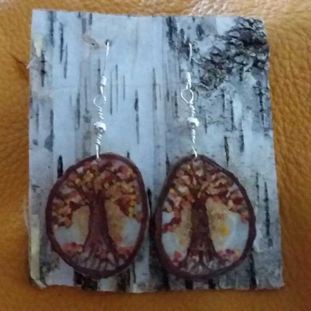 Deer Antler Disc Earrings - Autumn Tree Of Life