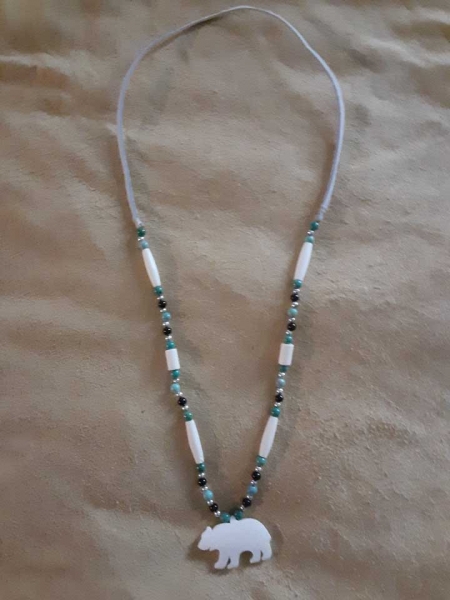 Bone Bear Cutout with Turquoise Beads Necklace